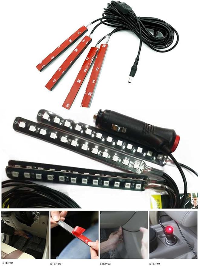 4PCS 48 LED Car Interior Lights, Pink Under Dash Light Kit - Image 5