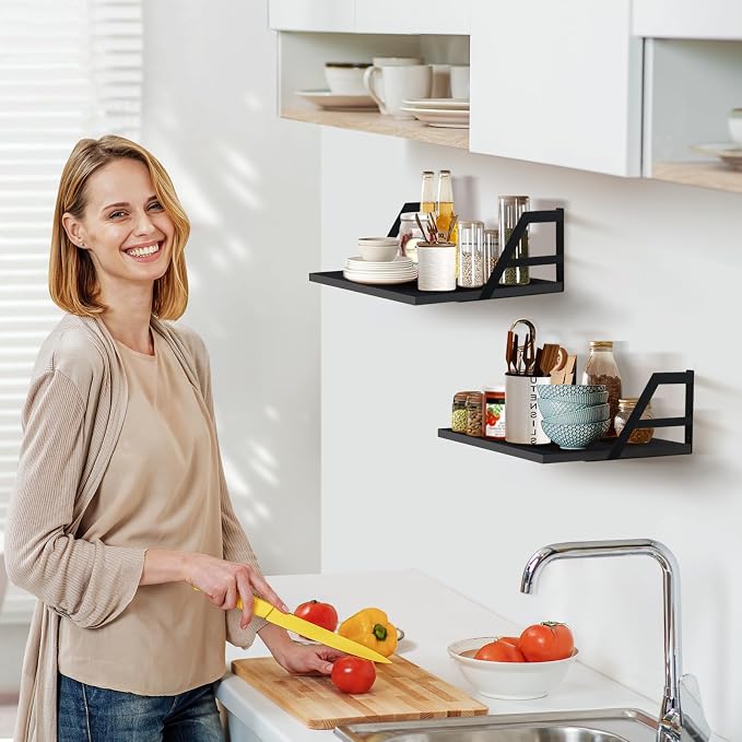 Tectocker-DOU 2 Pc Deep Floating Wall Shelves, Heavy Duty, 15.7×11.8, Black - Image 3