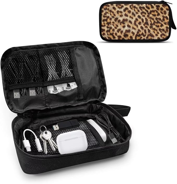 Leopard Print Electronics Case, Mini Cable Organizer Bag for Essentials, Tech Accessory with Cord Organizer for Phone, Power Bank, SD Card - Image 2