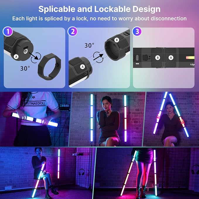 ULANZI VL110 RGB Light Wand, Handheld Light Stick Camera LED Video Tube Light Bar, 2500-9000K Dimmable, 2600mAh Battry CRI 95+ with Magnetic Attraction for Photography Vlog TIK Tok (Pack of 2) - Image 4
