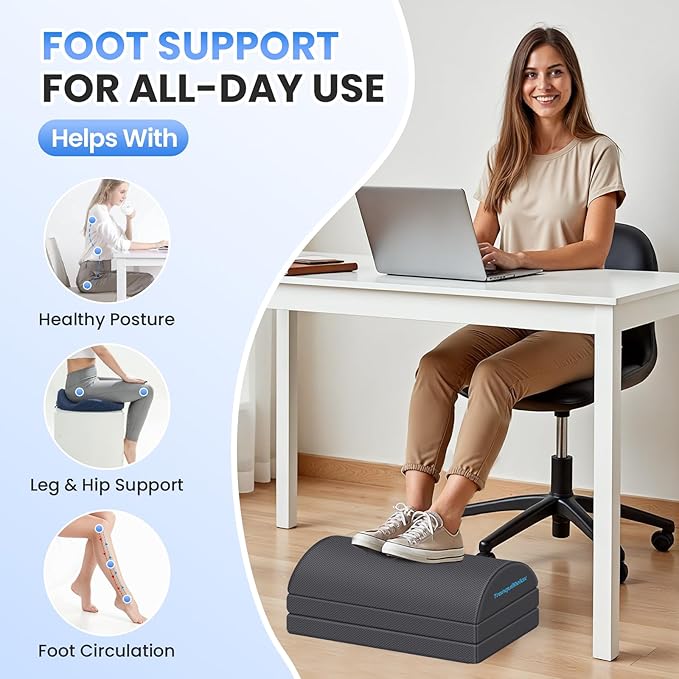 TranquilRelax Foot Rest Under Desk, 3-Height Adjustable Foot Stool, Gray | Desk foot rest, ergonomic foot support, machine-washable cover, non-slip bottom, gaming foot rest, office, car - Image 4