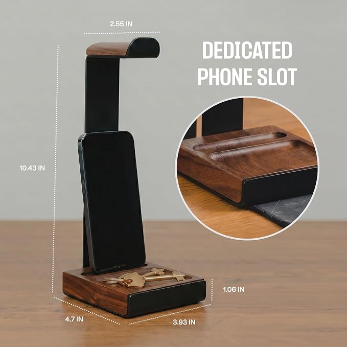 COREMINDED Universal Headphone Stand for Desk, Walnut Wood Headset Holder | Fits All Headphones incl AirPods Max, Heavy Duty Solid Wood, Sturdy & Stable, Gaming Headset Organizer, Gift Ready Box - Image 4