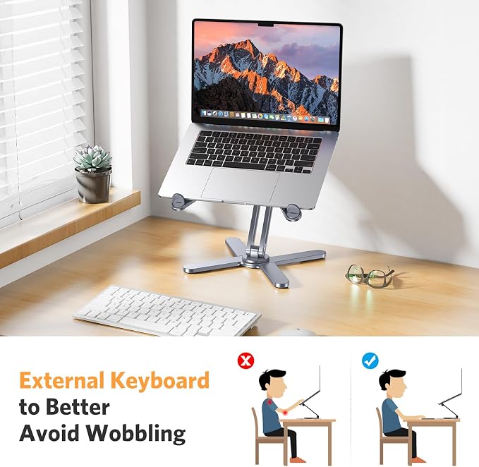 OMOTON LA10 360° Rotating Laptop Stand Riser Foldable for Desk, Space Grey | Aluminium Aolly, Tool-free Adjustable Height Angles, Collaborative Work, Easy Storage, Fits 11"-17" MacBook Pro/Air, Dell, HP - Image 4