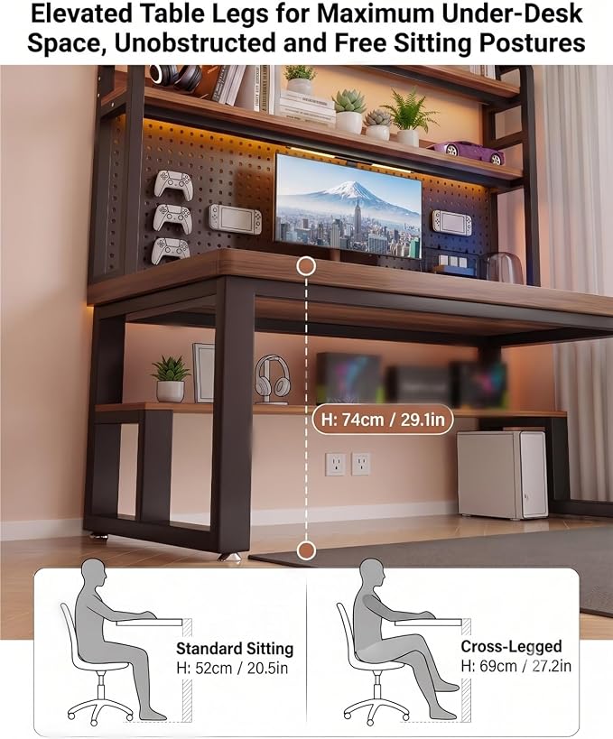 47in Gaming Desk with Pegboard and Hutch Computer Workstation | Optimize Your Space with This Study Table. Features A Steel Frame, Vertical Hutch, and Storage Shelves.(G,80CM/31.4IN) - Image 4