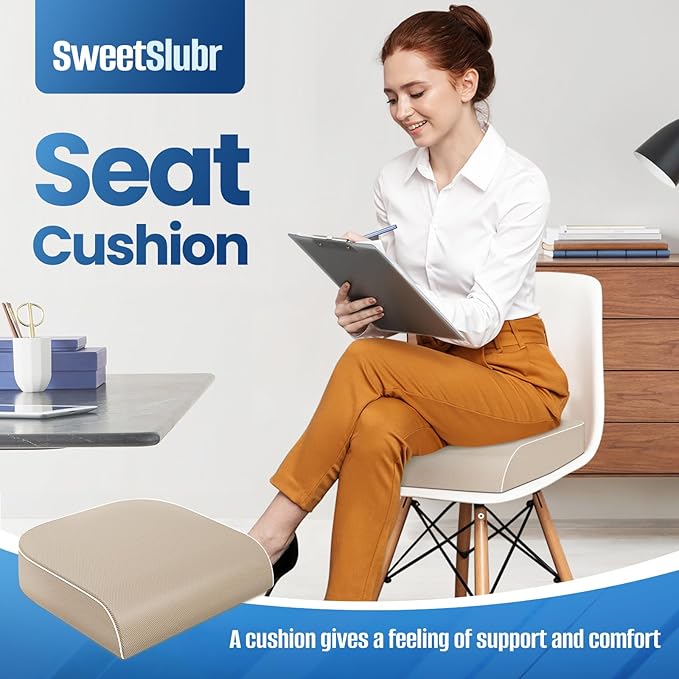 SweetSlubr Seat Cushion, Chair Pad, Memory Foam Tailbone Pain Relief | Office Chair Cushion for Tailbone Pain Relief, Non-Slip Cover, Soft Support for Office Chair, Car Seat,2X-Large/Beige - Image 3