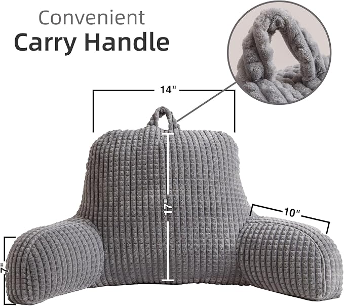 A Nice Night Grey 17" Bed Wedge Reading Pillows with Arms for Sitting - Image 2