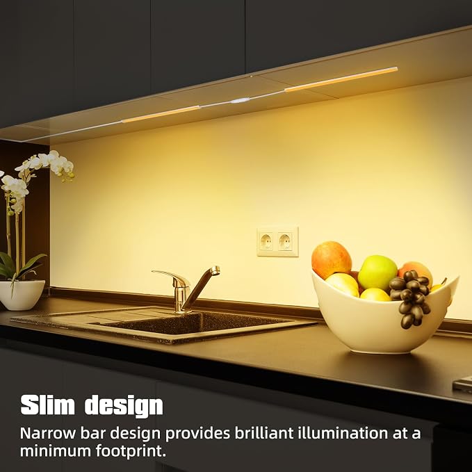 JUSJUBR Under Cabinet Lights Plug-in, 4 Pack x 12inch Warm White 3000K LED Under Cabinet Lighting, Dimmable Under Counter Lights with Memory Function, LED Light Bars for Kitchen Pantry Desk - Image 4