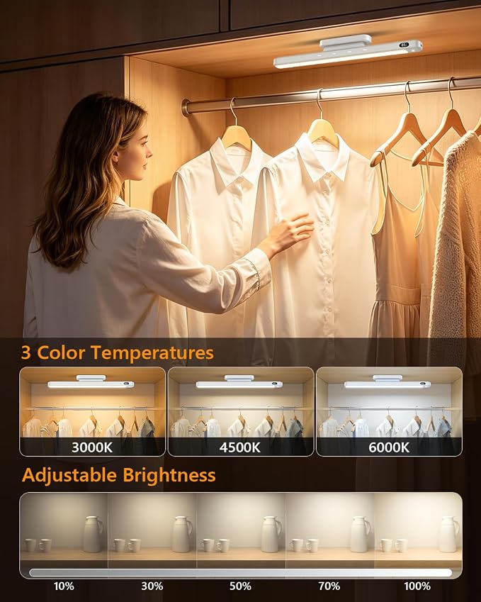 WILLED 5W Motion Sensor Magnetic Light Bar with Remote, Eye-Care Under Cabinet Lighting with Battery Level Display, Vanity Lights for Mirror, Stick on Lights for Cabinet, Closet, Desk and Bathroom - Image 4