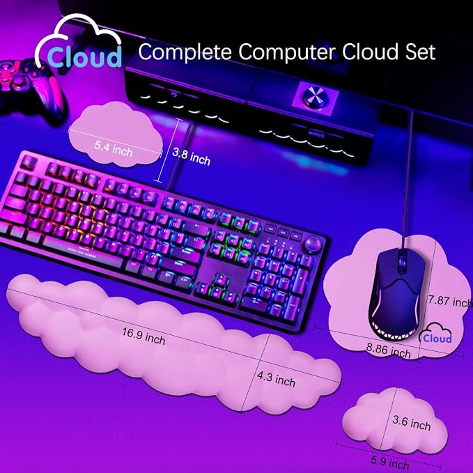 4 in 1 Ergonomic Leather Cloud Wrist Rest Keyboard and Mouse Pad & Coaster | Full 4-Piece Set, Non-Slip PU Base, Soft Memory Foam Comfort For Long Work/Gaming Hours, Cute Desk Decor, Easy To Clean - Image 4