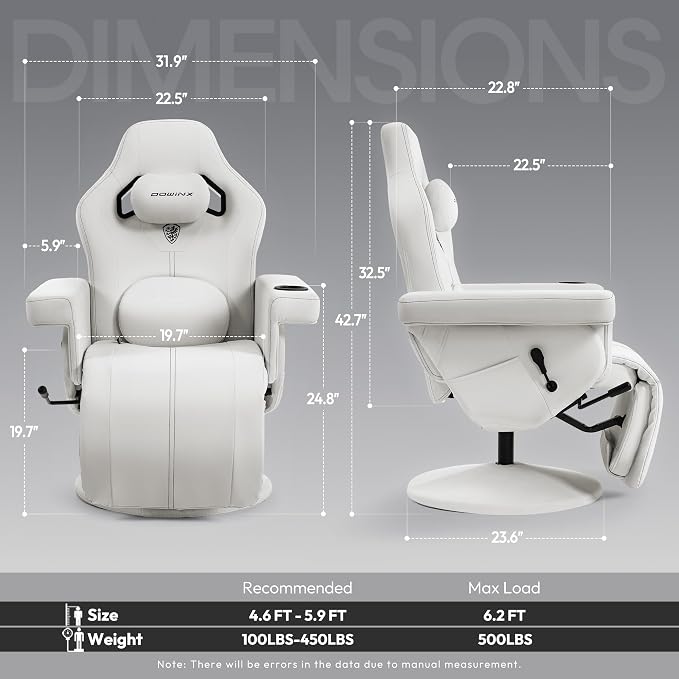 Dowinx Gaming Recliner Chair No Wheels with Footrest Shtasu Massage Lumbar | Racing Style Ergonomic High Back Recliner Heavy Duty with Wider Backrest Thick Cushion for Home Long Gaming Session White - Image 3