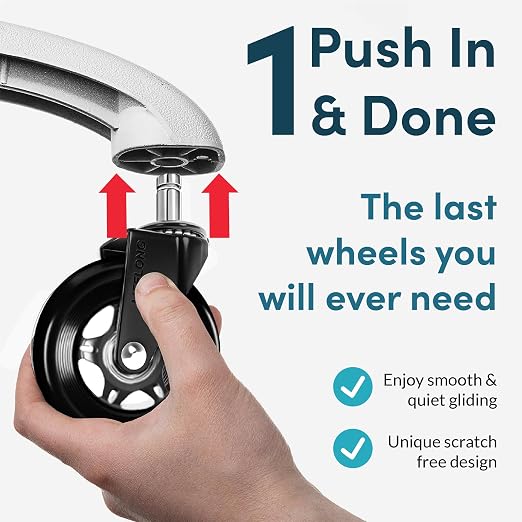 Lifelong Office Chair Wheels Replacement, Heavy Duty, 5-Pack, 98% Fits | Original Rubber Caster, Desk Wheels, Smooth & Quiet, Safe for Hardwood Floors & Carpet, Replace Office Chair Mats - Image 5
