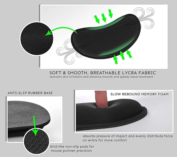 iFine Upgrade Enlarged Memory Foam Set Keyboard Ergonomic Mouse Wrist Rest Pad and gel Cushion Support for Computer, Laptop, School, Office or Home, Gaming- For Stress-free Typing with Coaster (Black) - Image 2