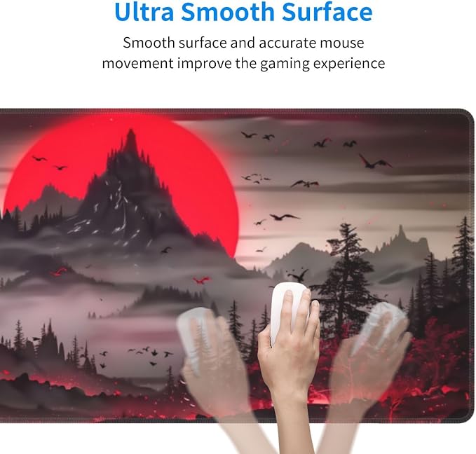 Extended Gaming Mouse Pad, Large Desk Mat XL Anime Mouse Pad Waterproof with Stitched Edges, Non-Slip Desktop Pad for Home and Office, Level Up Your 31.5x11.8 Inch (Darkness Red Moon2) - Image 4
