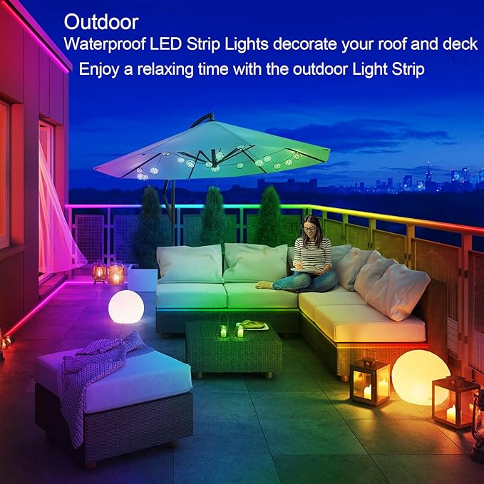 LETIANPAI 200ft Outdoor LED Strip Lights Waterproof, IP68 Outside Led Light Strips with App and Remote,Music Sync RGB Exterior Rope Self Adhesive Back for Deck,Balcony,Pool - Image 3