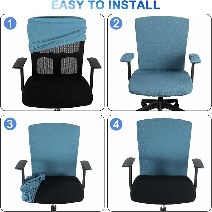Tallew 4 Pcs Office Chair Covers Set Computer Universal Protective Stretchable Chair Seat Covers Desk Armrest Slipcovers Pads Office Cushion Backrest for Rotating (Azure Blue) - Image 6