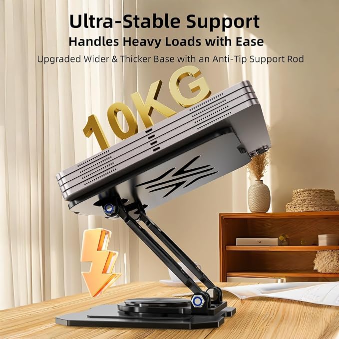 Ultra-Stable 360° Rotatable Metal Tablet Stand, Adjustable Folding Desktop Stand for iPad/iPhone/Switch, Universal Use for Office/Movie/Studying/Drawing/Gaming, Silver - Image 5