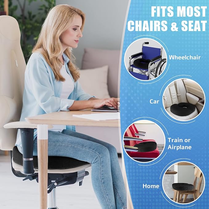 BlissTrends Donut Pillow Seat Cushion, Memory Foam Lifting Cushions | Donut Chair Cushions for Postpartum Pregnancy&Hemorrhoids,Tailbone Pain Relief Cushion for Office&Home Chairs(X-Large/Black) - Image 6
