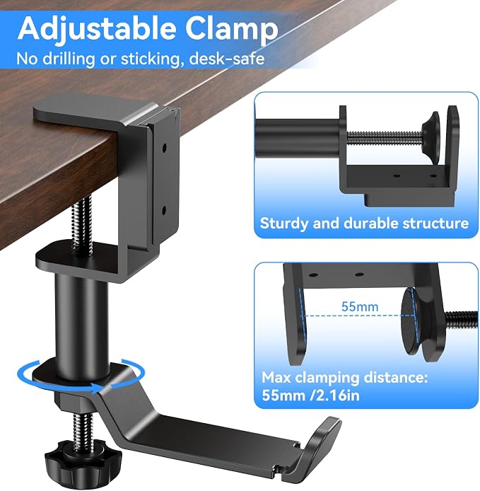 Desk Cup Holder Clamp with Headphone Hanger and Storage Tray - Image 6