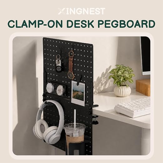 Clamp On Desk Pegboard 32" x 12" with Accessories Black | No Drill Metal Desktop Organizer & Privacy Panel, Vertical Storage Divider for Home Office and Gaming Setup - Image 6