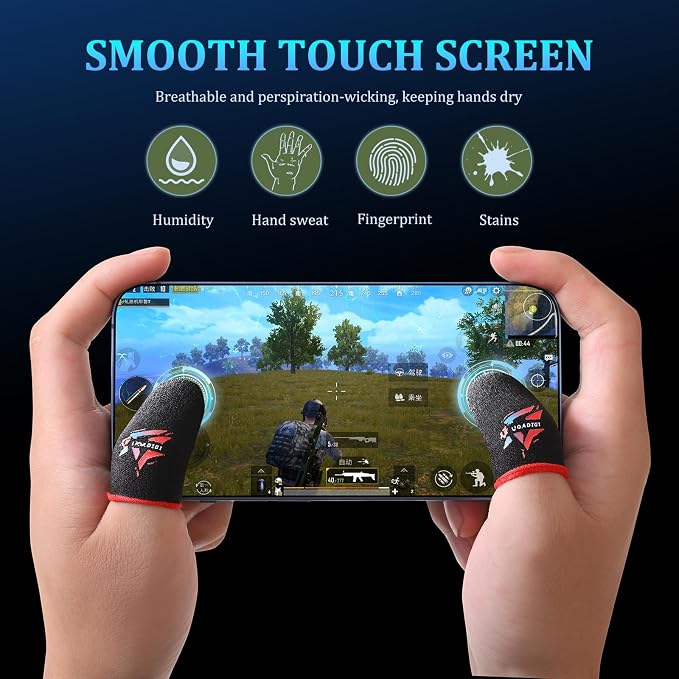 Gaming Finger Sleeves Smooth Touch Screen Thumb Protector, Sweat-Proof Mobile Game Controller Accessories, Black (Black Finger Sleeves (6 PCS)) - Image 2