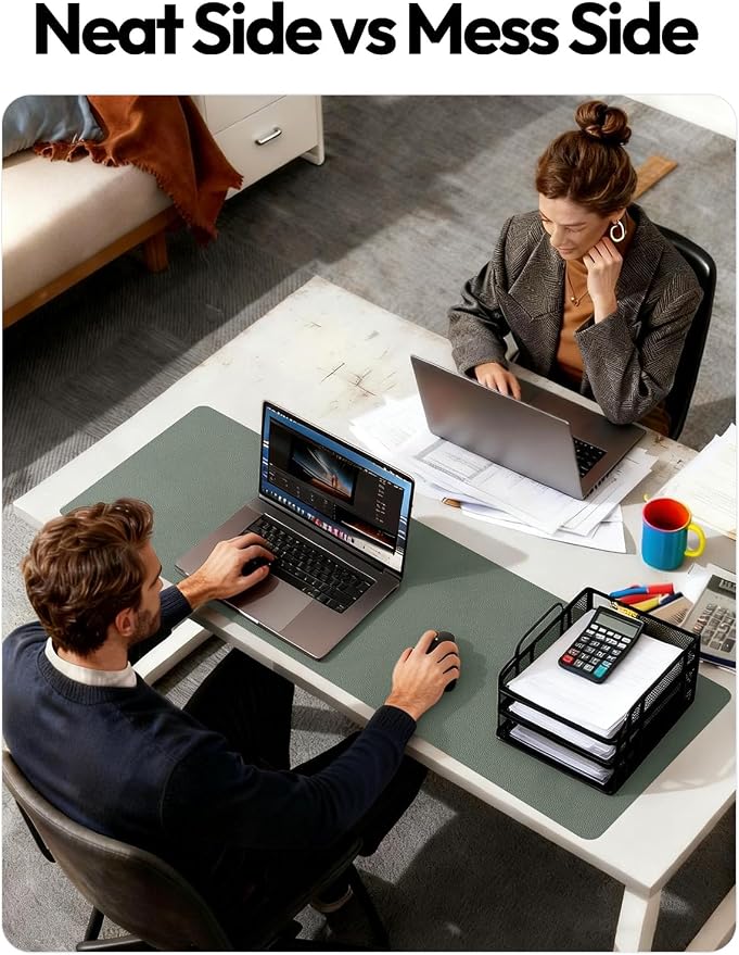 YSAGi Leather Desk Protector, Office Mat, Large Mouse Mat, Non-Slip PU Leather Blotter, Laptop Desk Pad, Waterproof Writing Pad for Office and Home (Dark Green, 35.4" x 17") - Image 6