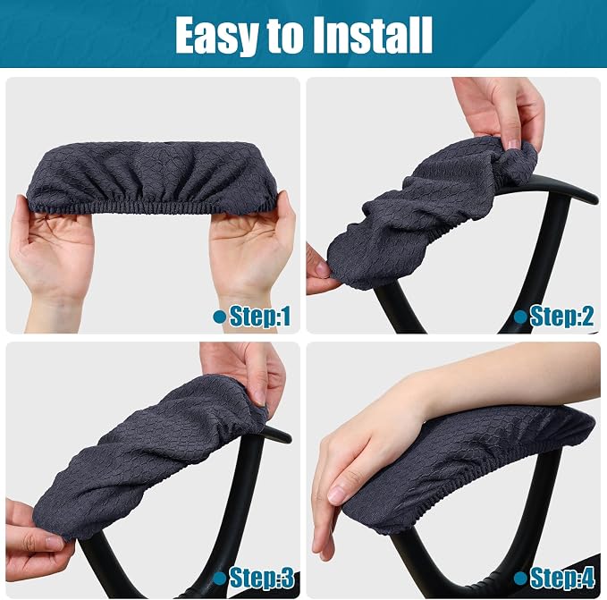 Smiry Office Computer Chair Armrest Covers, 2PCs Anti-dust Arm Rest Pad | Removable Washable Desk Chair Arm Pad Covers, Dark Grey - Image 4
