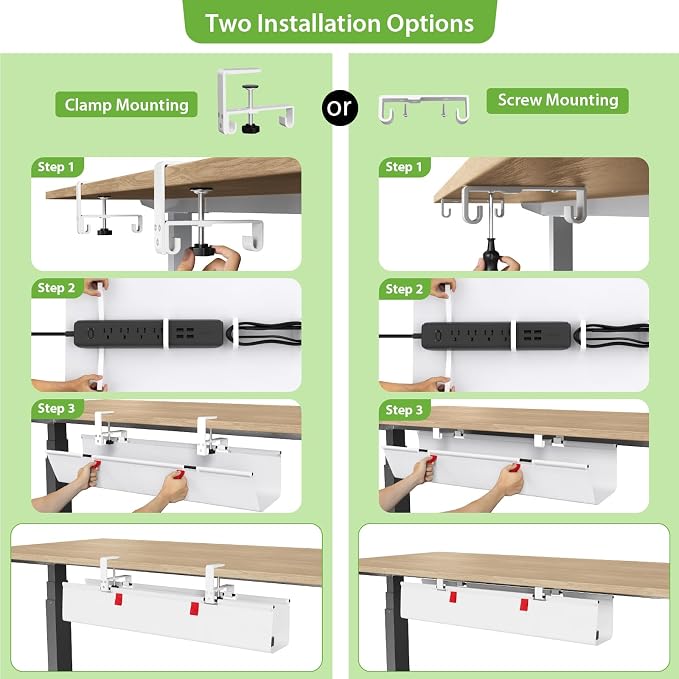 KEEGH No Drill Fabric Under Desk Cable Management Tray 28 in, White - Image 2