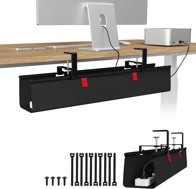 KEEGH No Drill Fabric Under Desk Cable Management Tray 28 in,Black by KEEGH