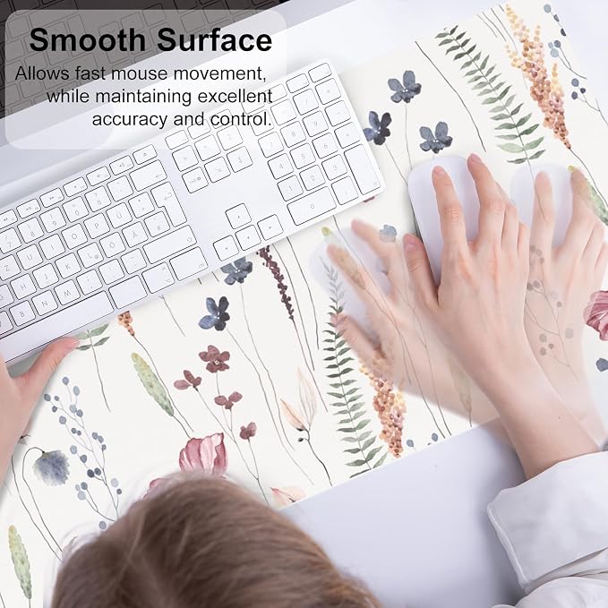 QiyI PU Leather Large Mouse Pad, Office Decor, 31.5" x 11.8", Wildflowers | Desk Décor Accessories, Extended Size, Waterproof & Easy to Clean, Smooth Surface, Non Slip Desk Organization - Image 4