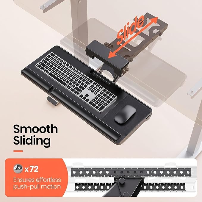 Klearlook Upgraded Ergonomic Keyboard Tray Under Desk, Adjustable Sliding Keyboard Platform Holder, Keyboard Stand with Wrist Rest & Storage Drawer for Home, Office and Gaming, 24.4"x10" - Image 6