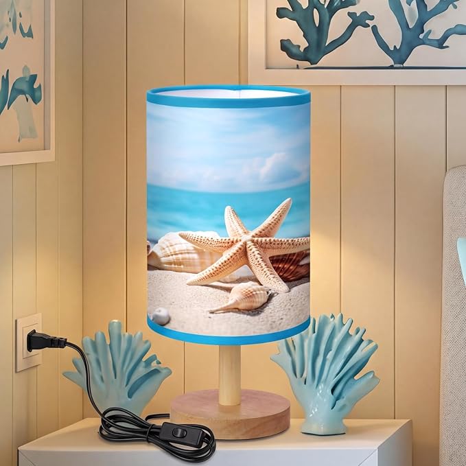 Glooglitter Coastal Beach Table Lamps Gifts 3 Colors Dimmable Lights Ocean Beach Room Bedroom Decor 11.02 x 5.12 Inch Conch Starfish Bedside Bedroom Sea Lamps Night Light for Desk Table Birthday Gifts by Glooglitter