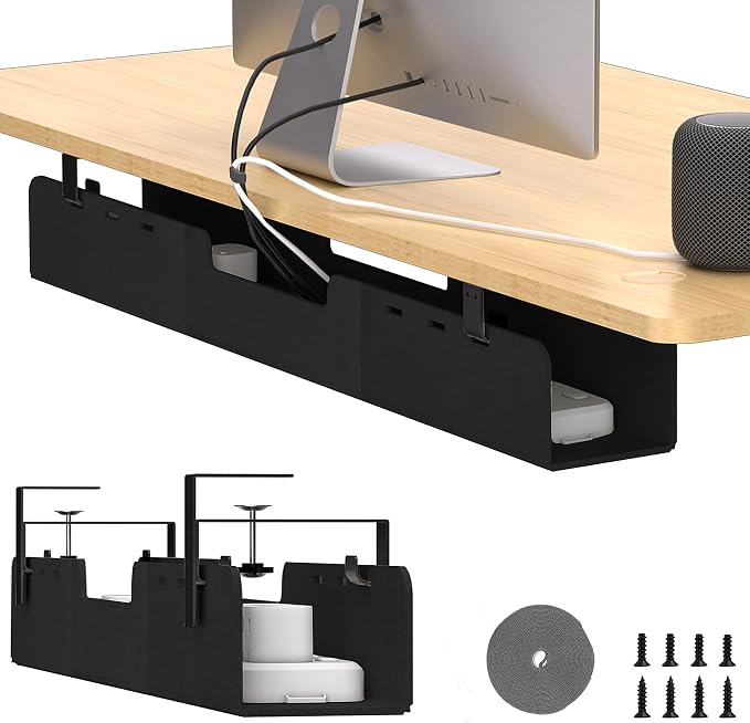 No-Drill Under Standing Desk Cable Management,31.5" L,Black by ERGOCOLLECT