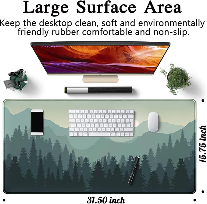 Forest Desk Mat Green Nature Large Mouse Pad XXL 31.5''X 15.7'' Landscape Aesthetic Desk Pad Gaming Mousepad Big Keyboard Mouse Mat for Laptop Computer Office Decor - Image 5