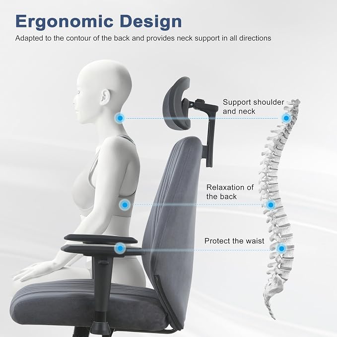 Symino Office Chair Ergonomic with 109° Rocking Function, Breathable Suede Fabric, Integrated Lumbar Support, Adjustable Headrest & Armrests, Swivel Desk Chair - Image 6
