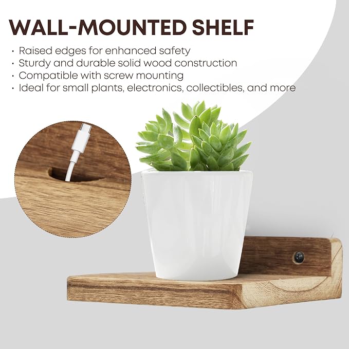 Small Floating Shelf for Wall,5 Inch Wooden Wall shelf Set of 6,Mini Speaker, Baby Monitor,Cameras，Figurines Display Stand, for Bedroom, Gaming Room, Living Room, Bathroom(Carbonized Black) - Image 4