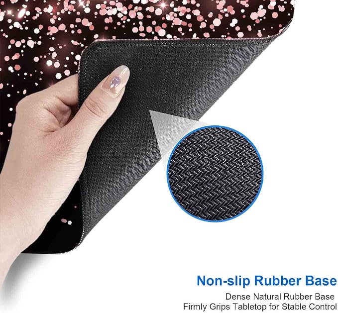 IMAYONDIA Gaming Mouse Pad, Large Non-Slip Rubber Base Mousepad with Stitched Edges, Keyboard Mouse Mat Desk Pad for Work, Game, Office, 31.5x11.8 Inch - Rose Gold Black Glitter Luxury - Image 5