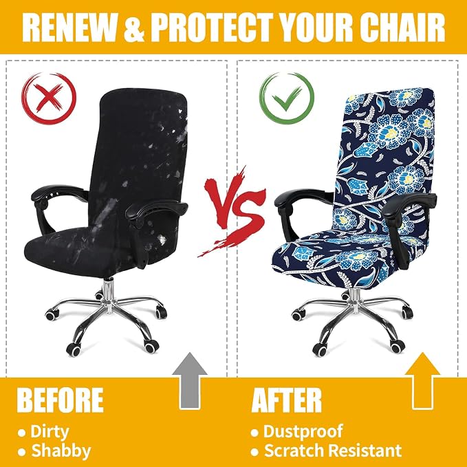 Smiry Stretch Printed Office Computer Desk Chair Covers, Midnight Blue | Universal Desk Rotating Chair Slipcovers Removable Washable, Soft Fit Anti-Dust Spandex Protector Cover with Zipper - Image 7