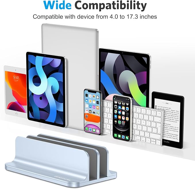 OMOTON Dual Vertical Desk Laptop Stand Holder, Fits MacBook Air, Sky Blue - Image 3