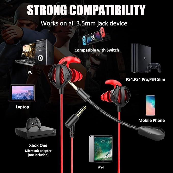 Gaming Headset with Microphone Wired Gaming Earbuds PC for PS4 PS5 One PlayStation 5 Games Mobile Phone,Detachable Stereo Bass Earphones Noise Cancelling Gaming Headphones with Mic Black - Image 6