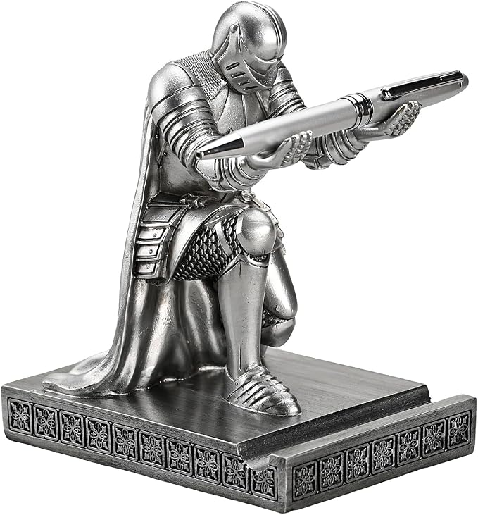 Windbreaker Soldier Knight Pen Holder Personalized Desk Accessory Silver by CYXStar