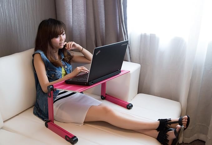 Adjustable Vented Laptop Table Stand Lapdesk Portable Bed Tray Tablet Book Stand Push Button Joints up to 17" (Pink) - Image 3
