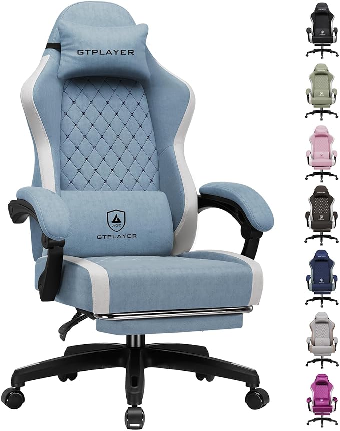 GTPLAYER Gaming Chair, Ergonomic Computer Chair with Footrest and Lumbar Support, High Back Recliner Chair 350lbs, Height Adjustable for Home Office, Light Blue by GTPLAYER