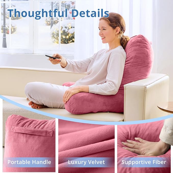 Sasttie Reading Pillow for Bed, Back Pillow for Sitting Up, Rose Pink - Image 4