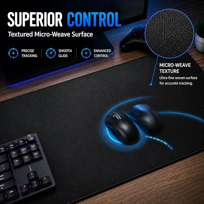 KTRIO Large Gaming Mouse Pad Desk Mat for Gamer, 31.5" x 11.8", Black, XL | Extended Size Design, Superior Micro-Weave Cloth, Non-Slip Rubber Base, Durable Stitched Edges, Water-Resistant Coating - Image 2