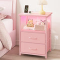 Fixwal Night Stand with Charging Station, Led Nightstand, Pink, 2 Drawers by Fixwal