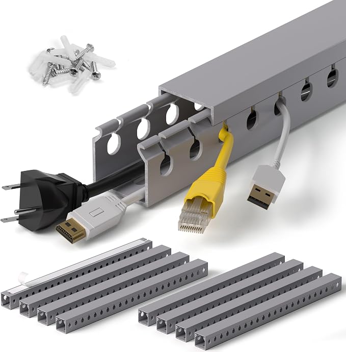 1.2"H x 1.2"W Cable Raceway, 132in Under Desk Wire Management Channel, Grey by ZhiYo