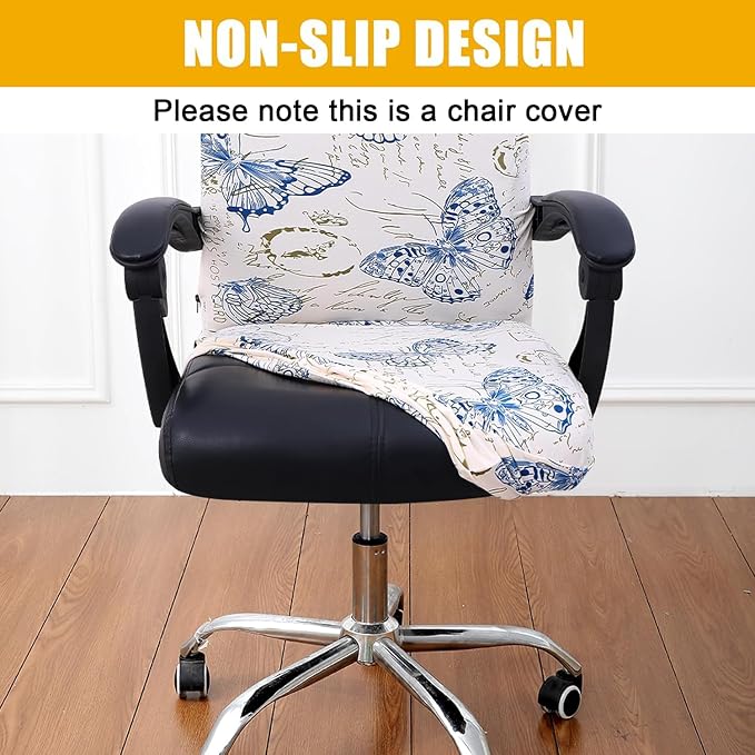 Smiry Stretch Printed Office Computer Desk Chair Covers, White | Universal Desk Rotating Chair Slipcovers Removable Washable, Soft Fit Anti-Dust Spandex Protector Cover with Zipper - Image 2