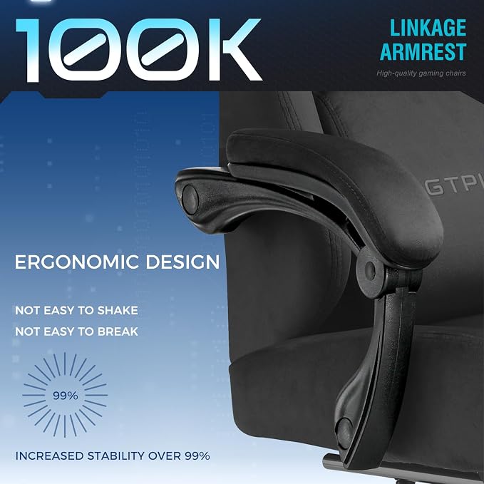 GTPLAYER Gaming Chair Fabric with Pocket Spring Cushion, Big and Tall Gamings Chairs 350LBS High Back Computer Chair with Footrest for Adults Lumbar Support Swivel Game Chair for Office Light Black - Image 8