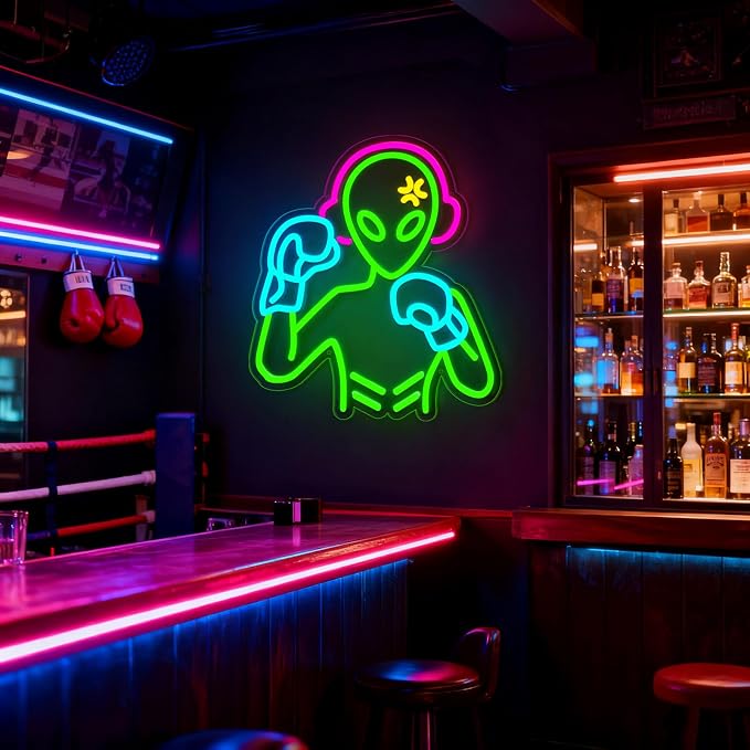 Alien Neon Signs Lights for Wall Decor, Boxing Neon LED Sign for Room and Man Cave Decor, Dimmable Powered LED Signs for Bedroom, Man Cave Party, Birthday Christmas Gift (Boxing Multicolor) - Image 3