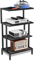 Aquzee Media Stand, Gaming Shelf, 4 Tier Small Electronics Shelves Video Game Console Organizer Cabinet, Wood Stereo Racks AV Shelves for Entertainment Center Storage, Recreation Room Furniture,Black by Aquzee